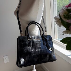 Michael Kors Black Croc-Embossed Dillon Satchel